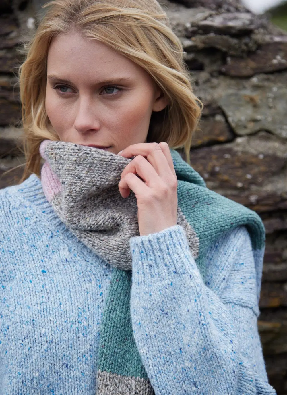 Fisherman Donegal Fleck Color Block Scarf Macaroon