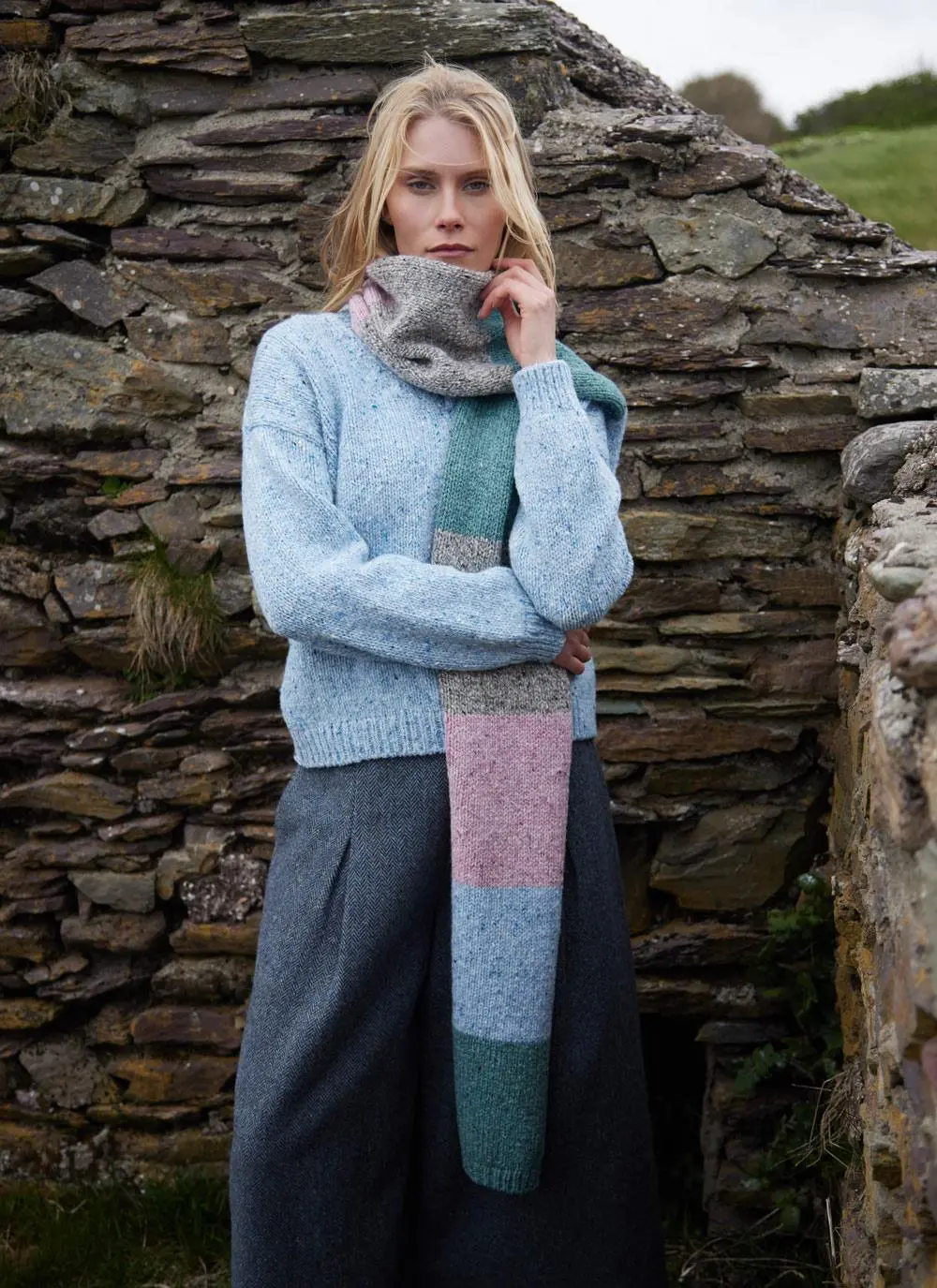 Fisherman Donegal Fleck Color Block Scarf Macaroon