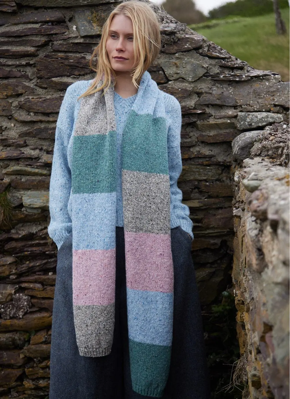 Fisherman Donegal Fleck Color Block Scarf Macaroon