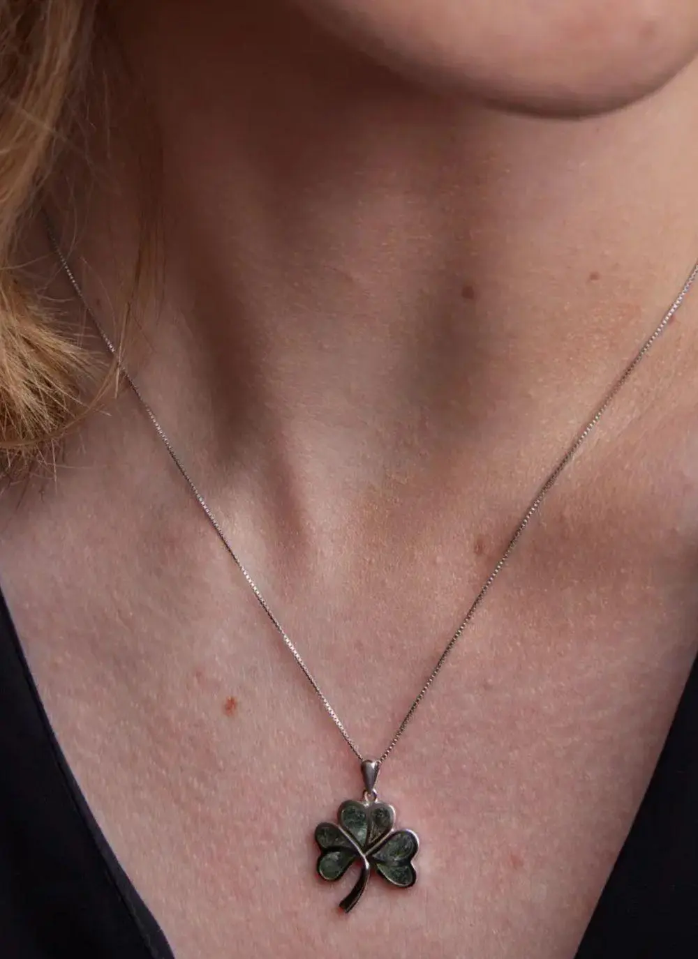 Sterling Silver Connemara Marble Shamrock Pendant 