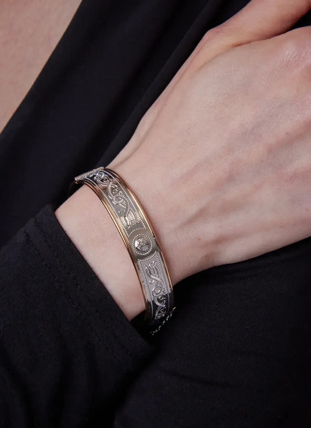 Sterling Silver Celtic Warrior Original Shield Bangle with Rolled Gold Trims