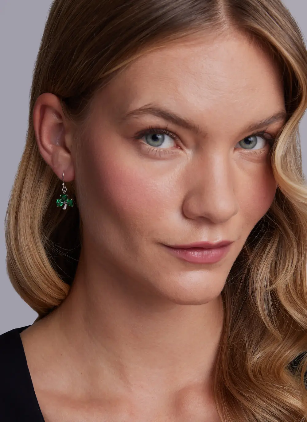 Sterling Silver Shamrock Celtic Drop Earrings with Green Cubic Zirconia