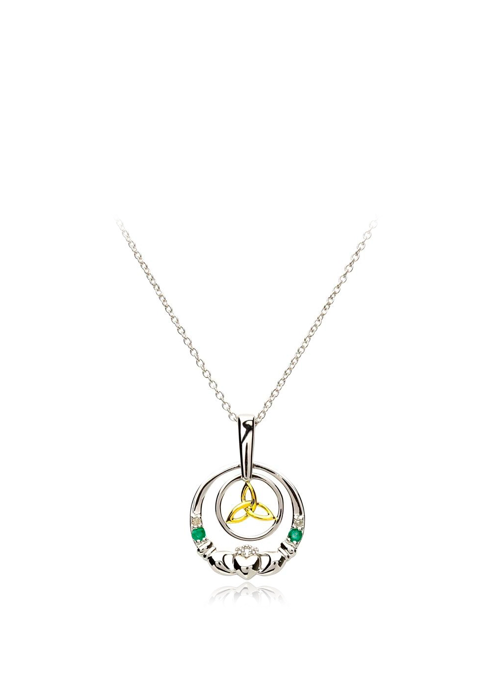 Sterling Silver and 14K Gold Diamond Claddagh Pendant