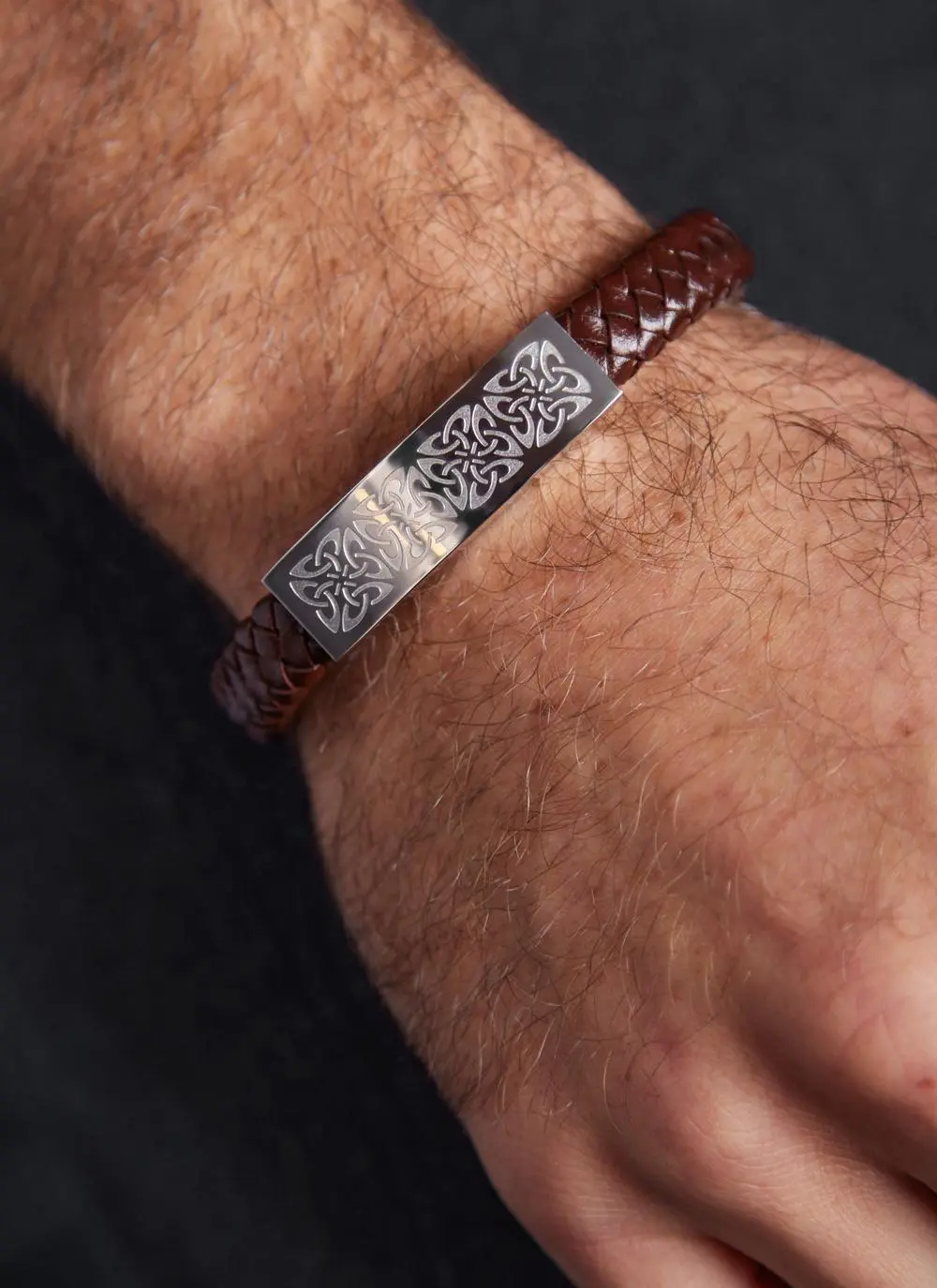 Gents Celtic Brown Leather Bracelet