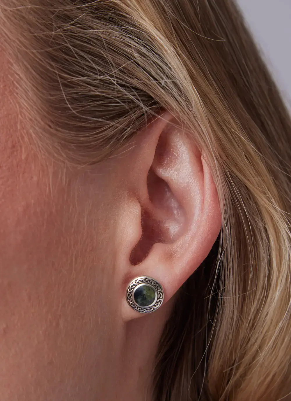 Sterling Silver Connemara Marble Celtic Round Stud Earrings