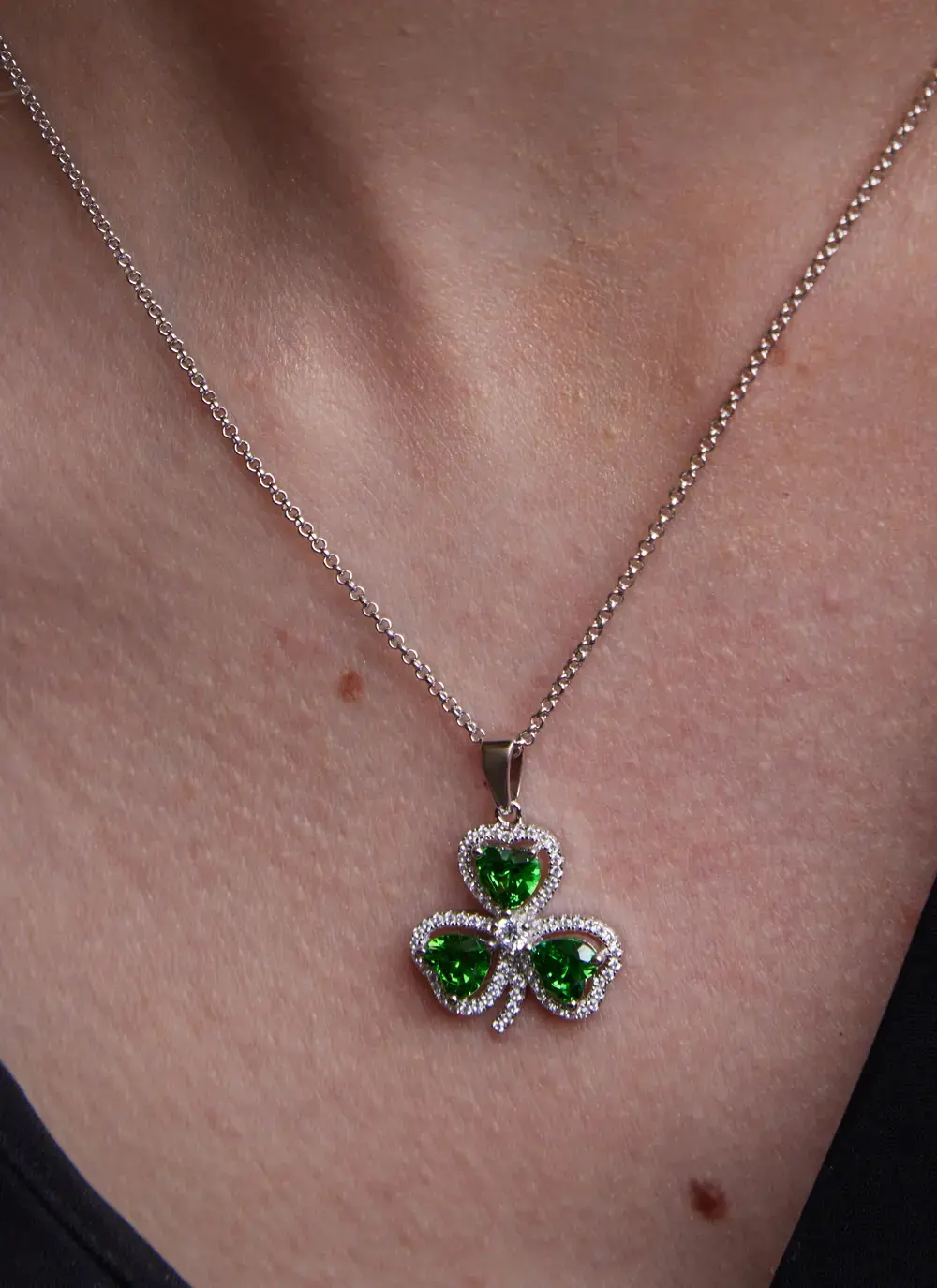 Sterling Silver & Green Cubic Zirconia Shamrock Pendant