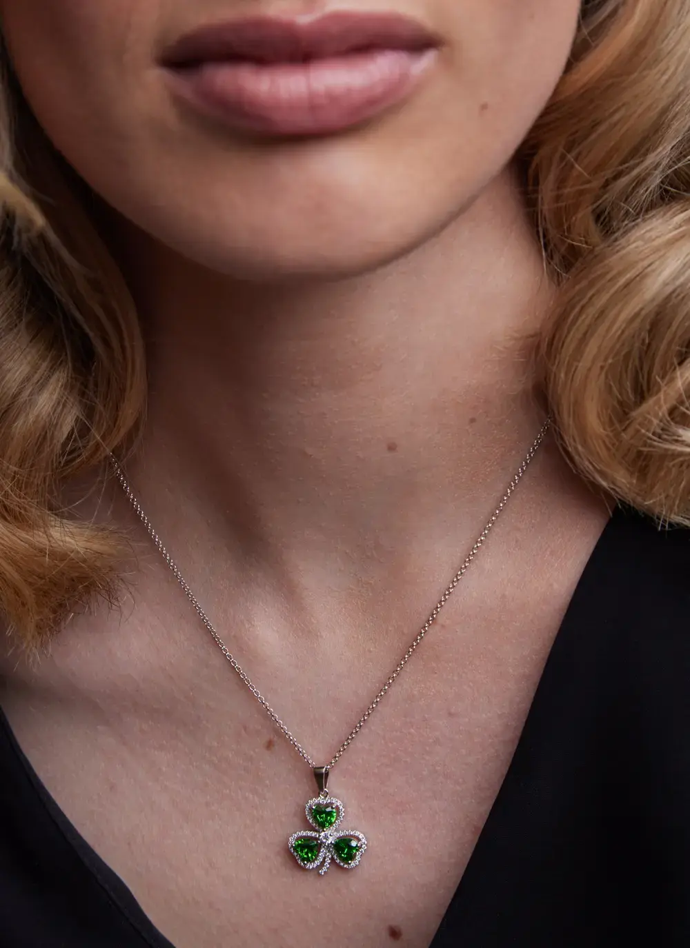 Sterling Silver & Green Cubic Zirconia Shamrock Pendant