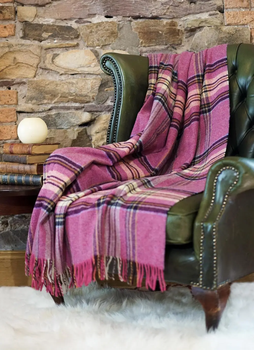 Pink Stripe Heritage Lambswool Throw