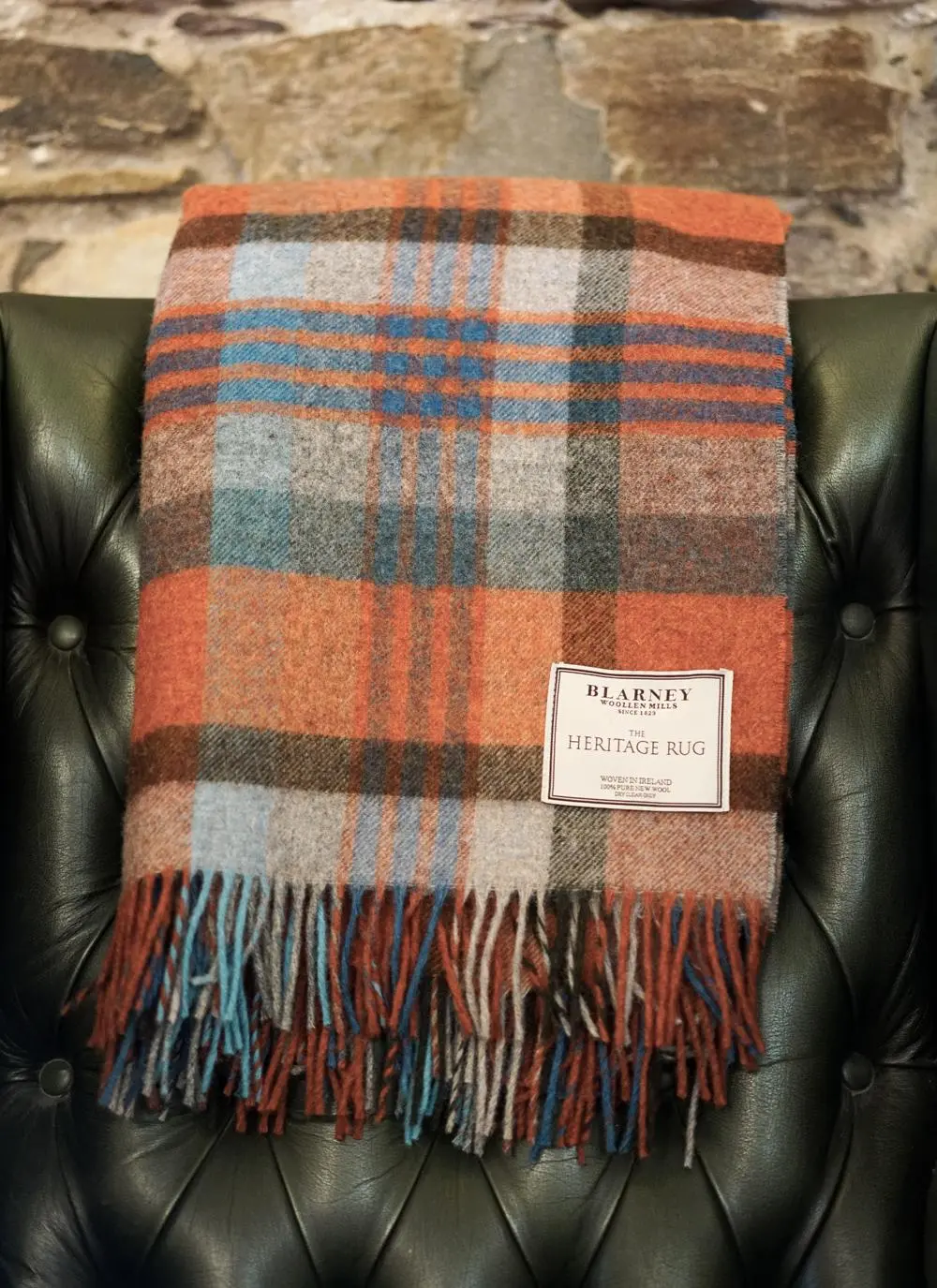 Connemara Orange Check Lambswool Throw