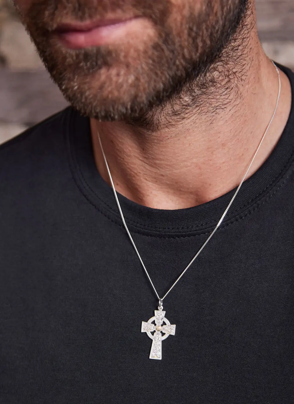 Gents' Sterling Silver & Rare Irish Gold Arda Celtic Cross
