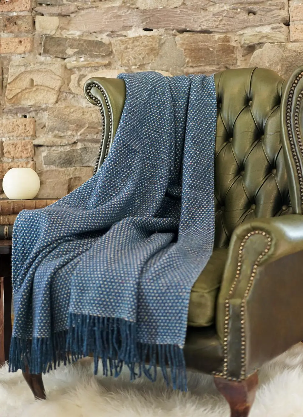 Blue Donegal Wool Cobble Stitch Throw