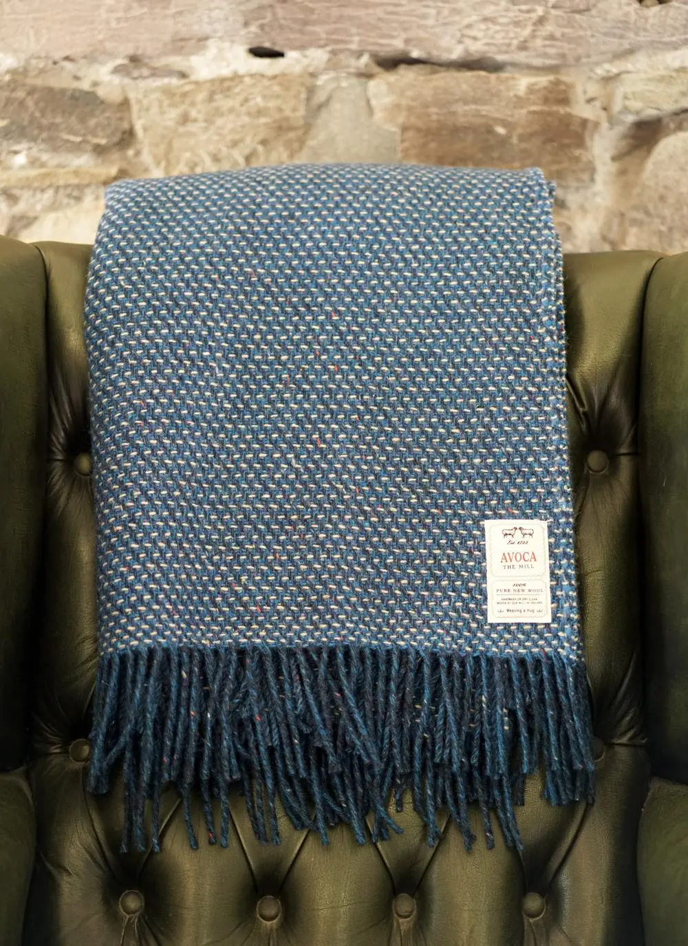 Blue Donegal Wool Cobble Stitch Throw