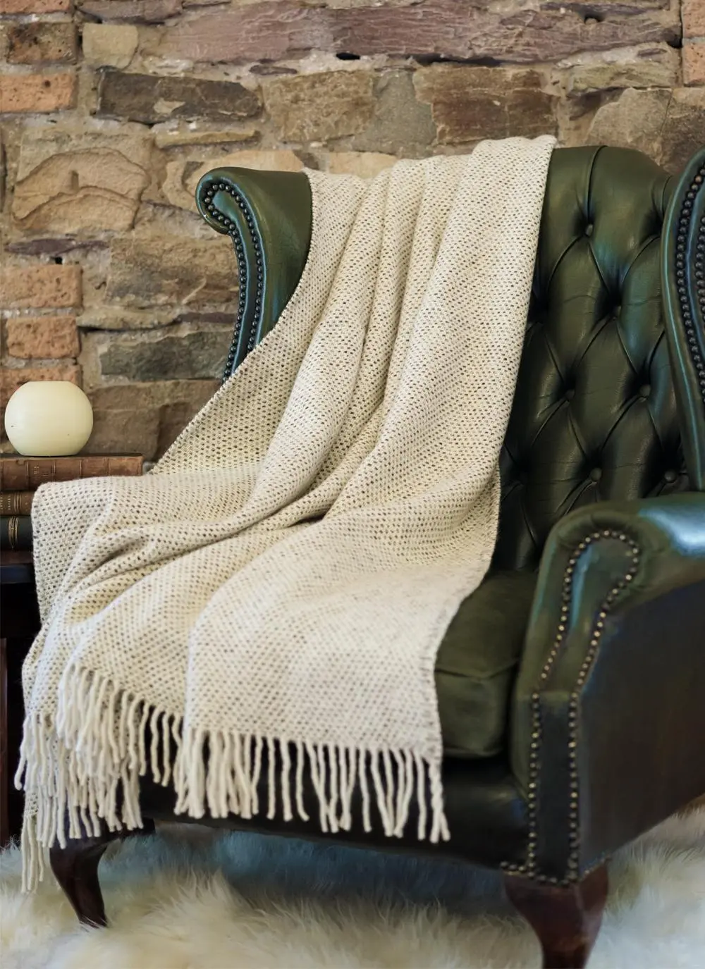 Neutral Heavy Donegal Wool Throw
