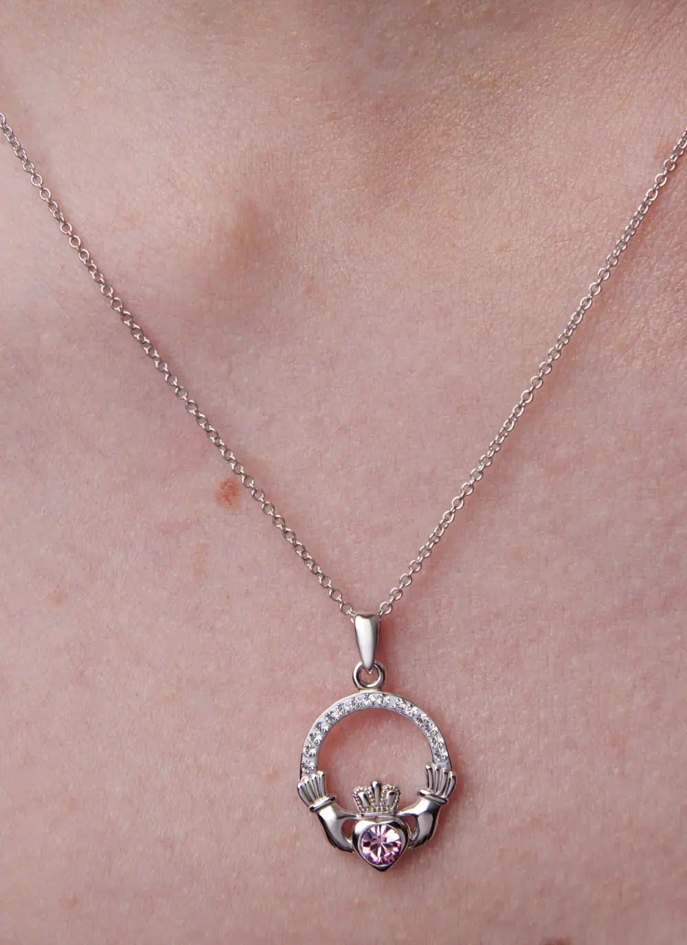 Claddagh Birthstone Pendant With Swarovski Crystals - October