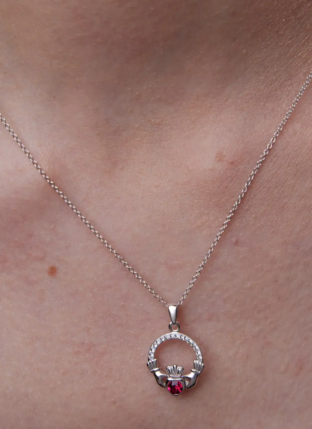 Claddagh Ruby Birthstone Pendant With Swarovski Crystals - July