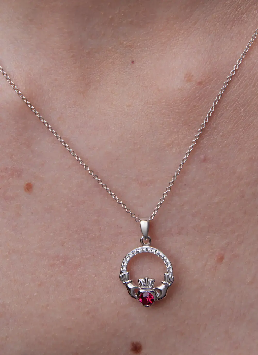 Claddagh Ruby Birthstone Pendant With Swarovski Crystals - July