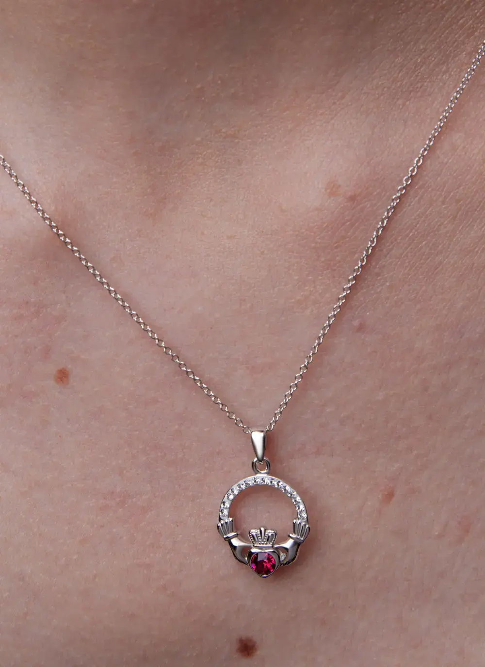 Claddagh Ruby Birthstone Pendant With Swarovski Crystals - July
