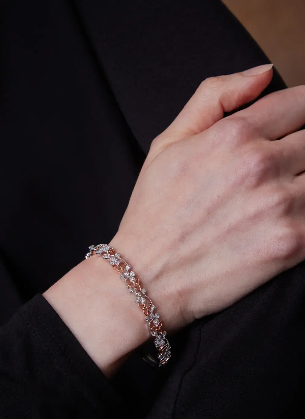 Sterling Silver & Rose Gold Plated Trinity Shamrock Bangle