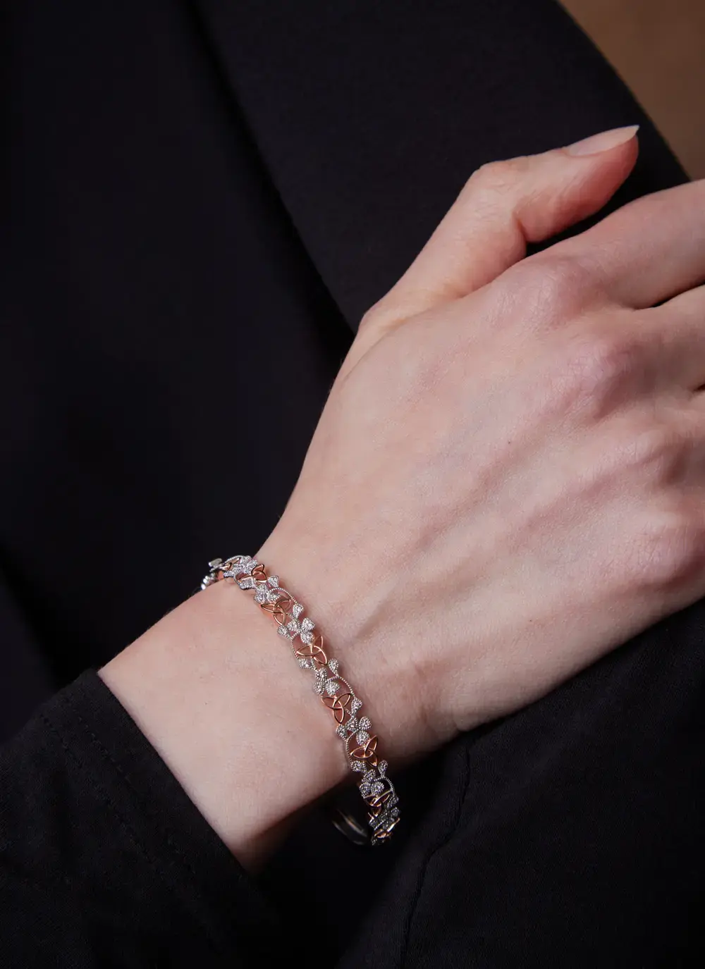 Sterling Silver & Rose Gold Plated Trinity Shamrock Bangle
