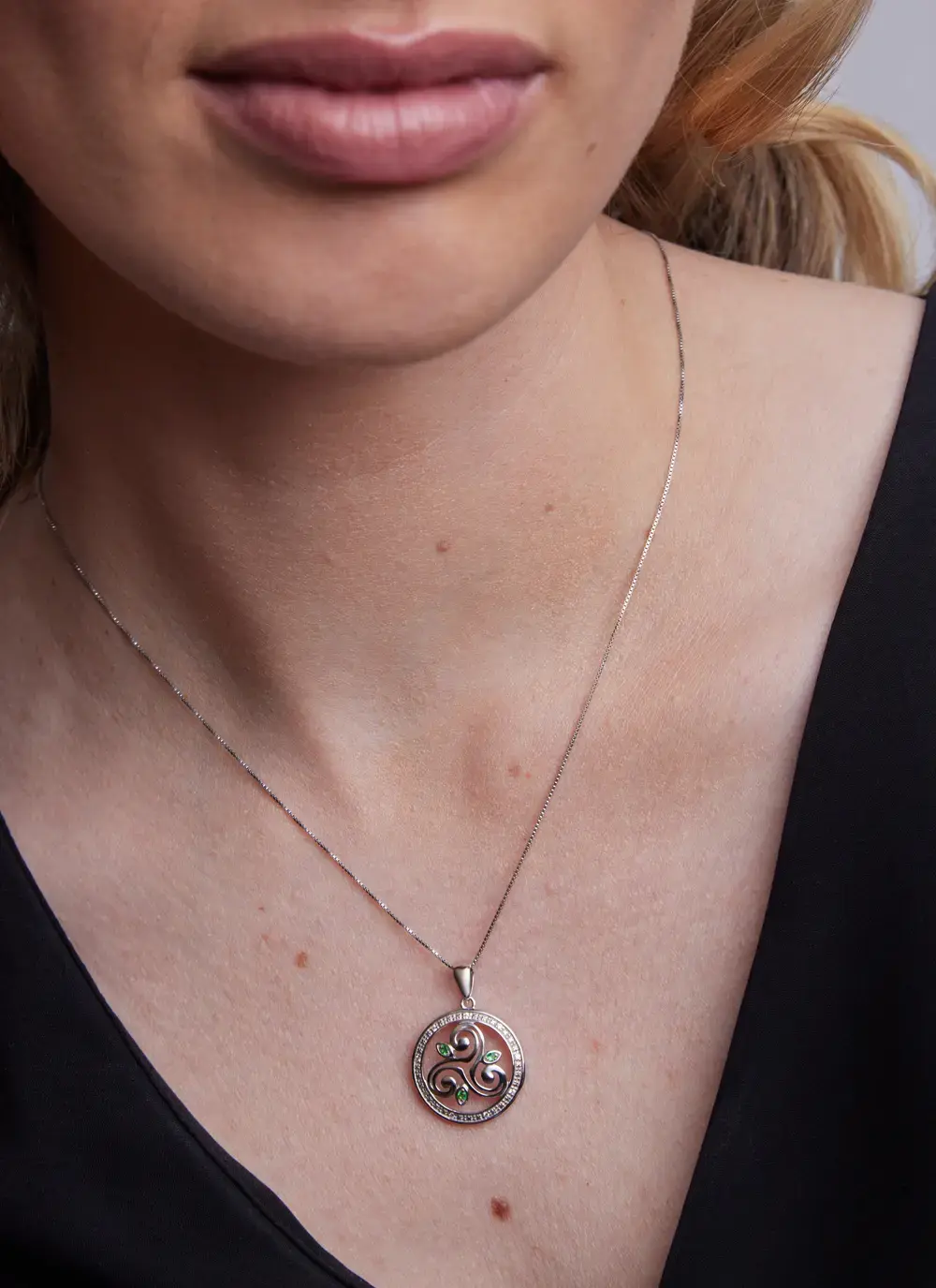 Sterling Silver Crystal Triskele Circle Pendant