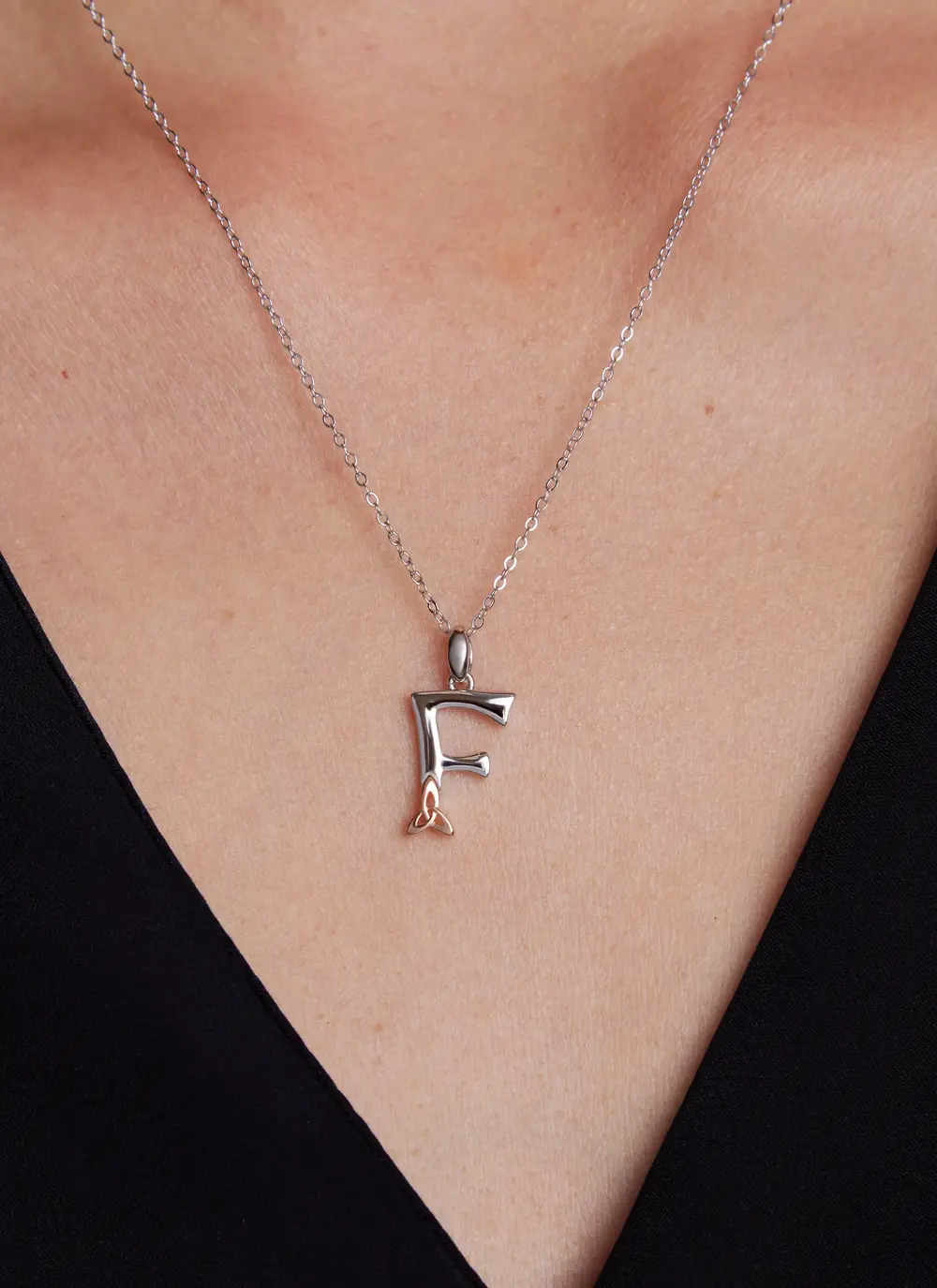Sterling Silver Trinity Knot Initial Pendant - F