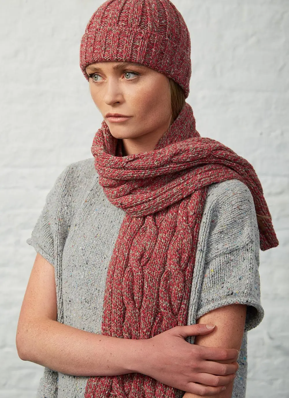 Fisherman Donegal Fleck Ribbed Hat & Scarf Set