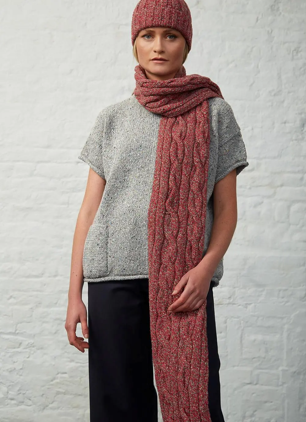 Fisherman Donegal Fleck Ribbed Hat & Scarf Set