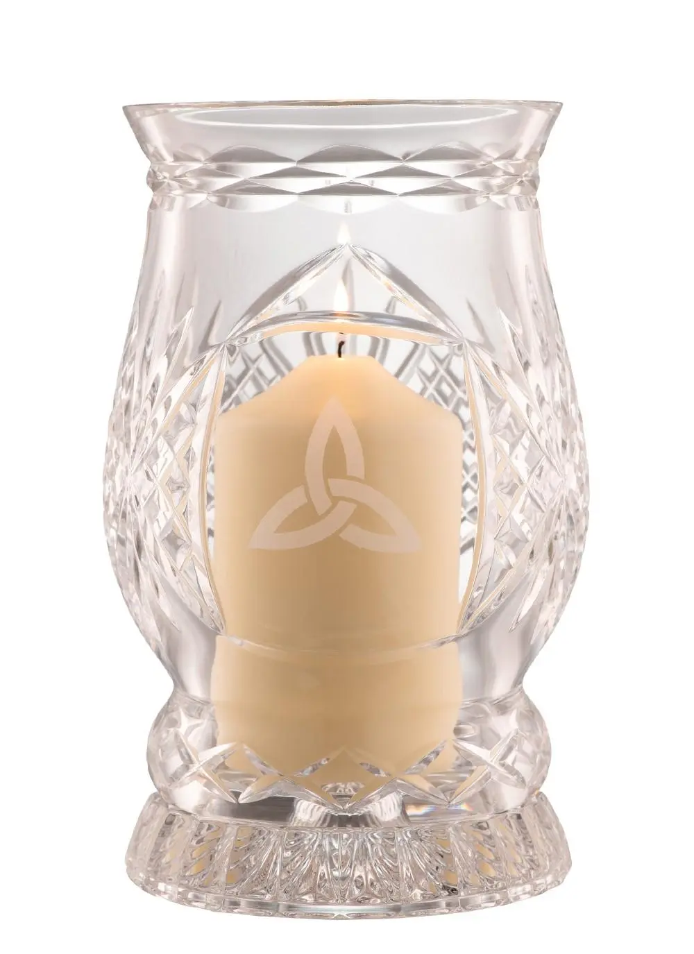 Galway Crystal Trinity Knot Hurricane Lamp with Candle