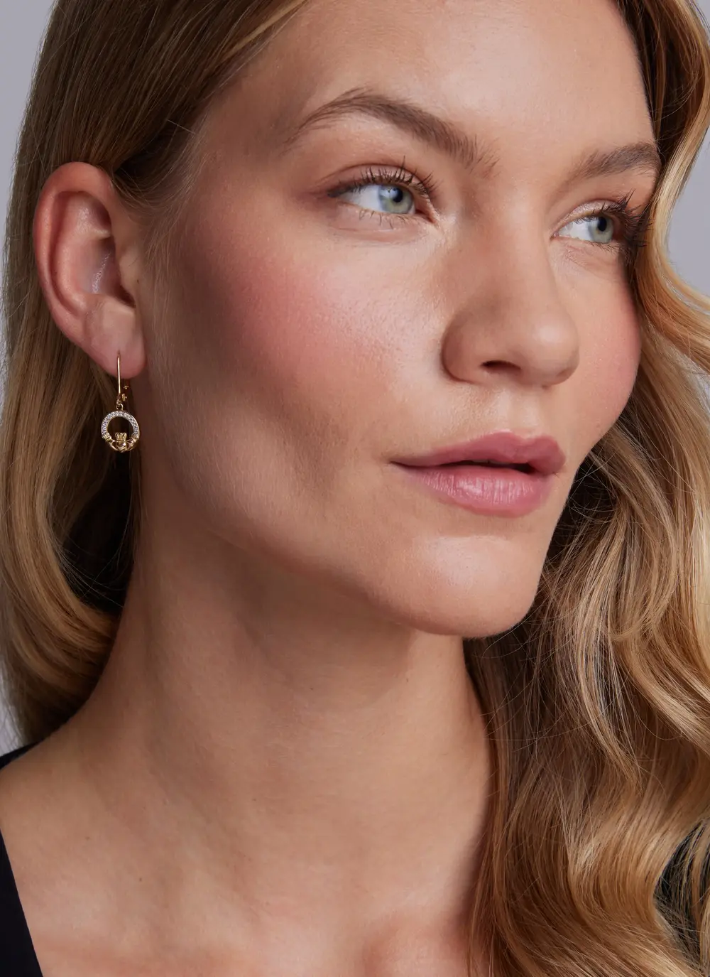 14ct Gold Vermeil Claddagh Drop Earrings with Cubic Zirconia
