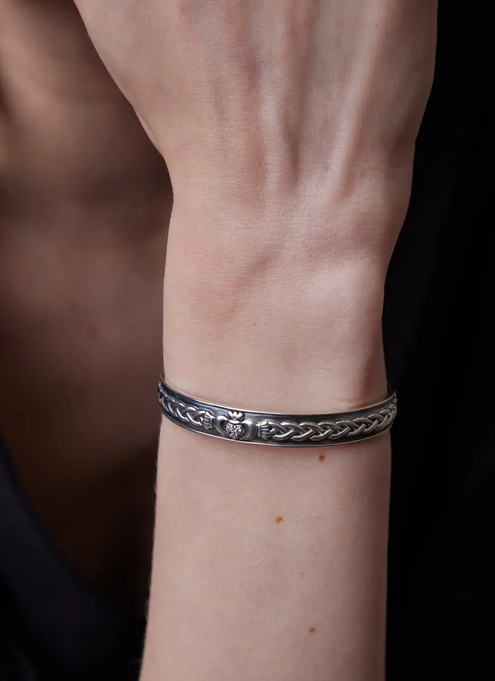 Sterling Silver Claddagh Cuff Bracelet with Cubic Zirconia