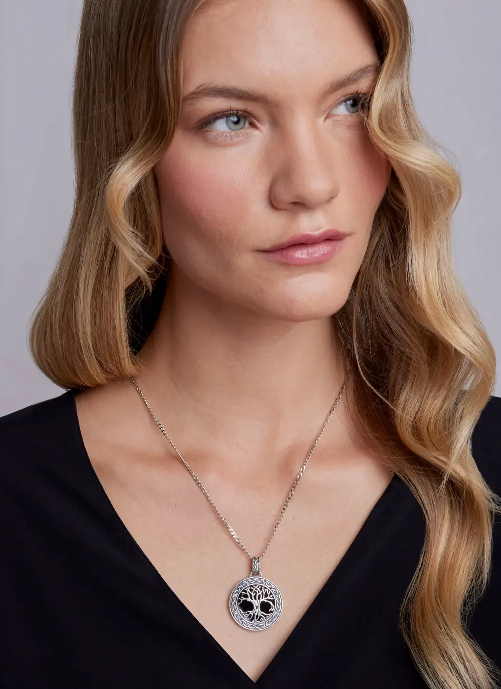 Black Onyx Sterling Silver Celtic Tree of Life Necklace