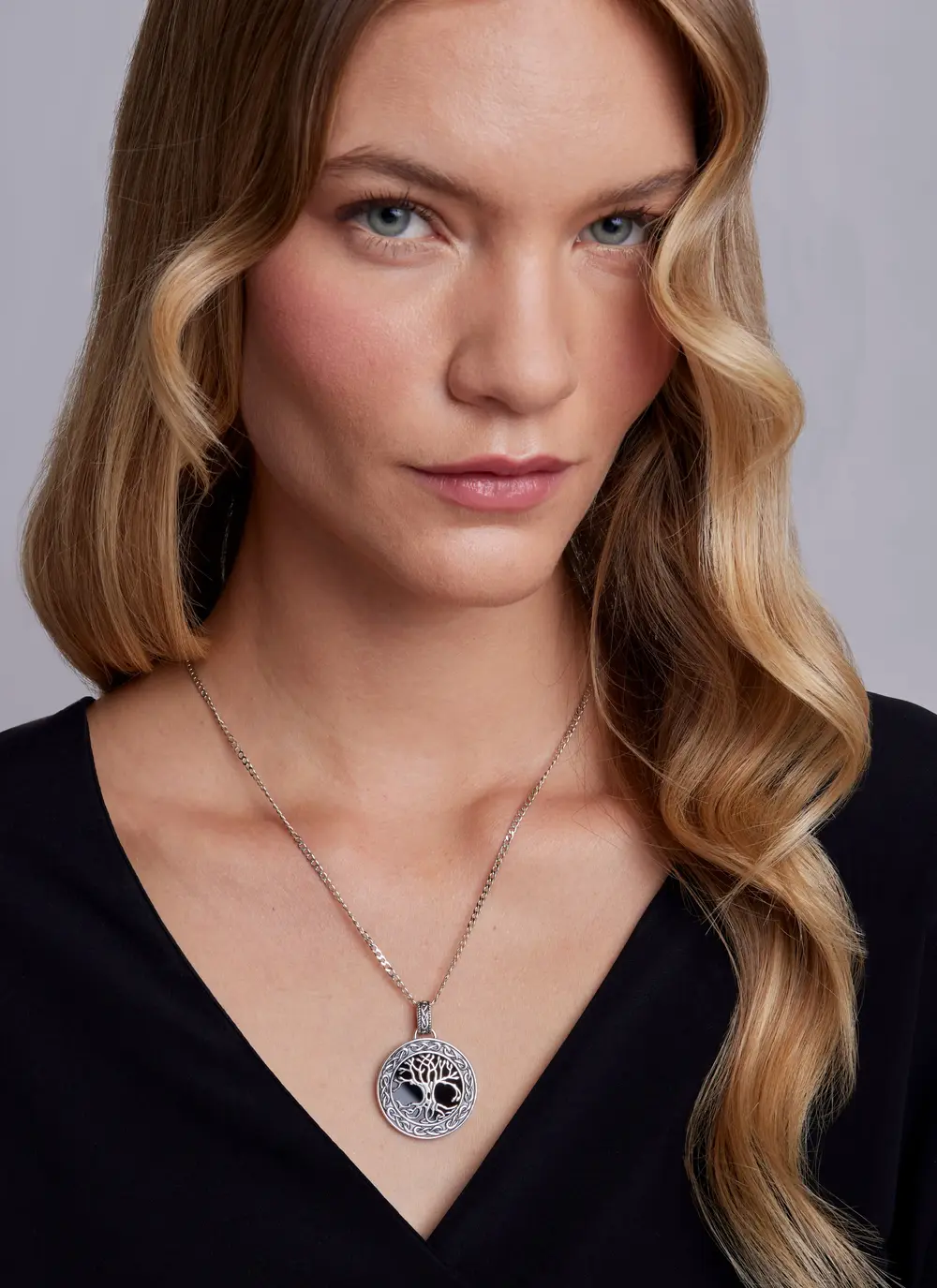 Black Onyx Sterling Silver Celtic Tree of Life Necklace