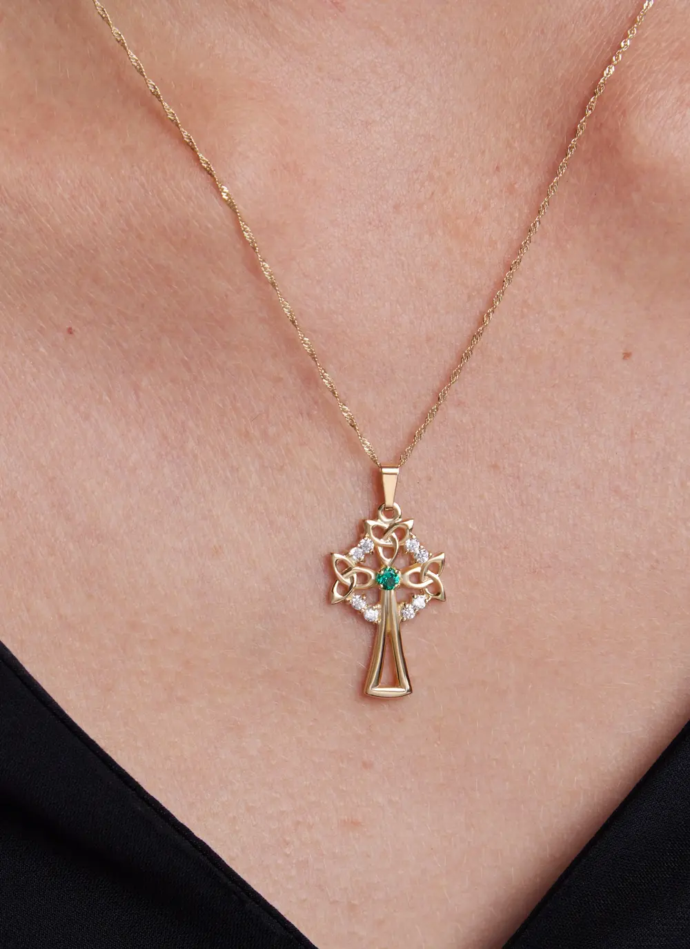 10ct Gold Celtic Cross Emerald Diamond Pendant