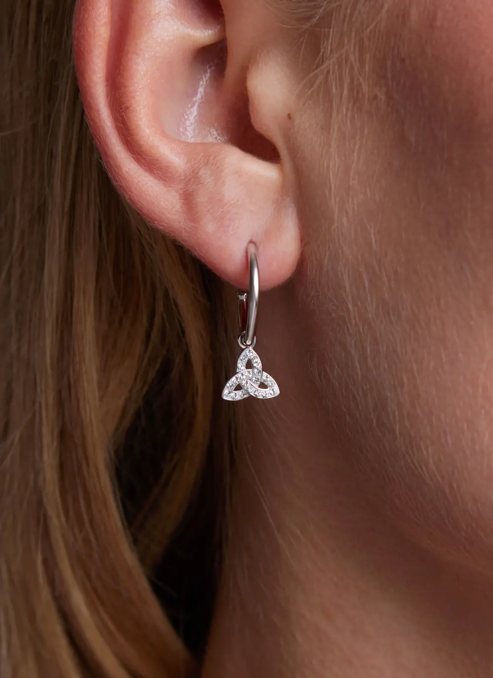 Sterling Silver Trinity Knot Hoop Earrings with White Cubic Zirconia