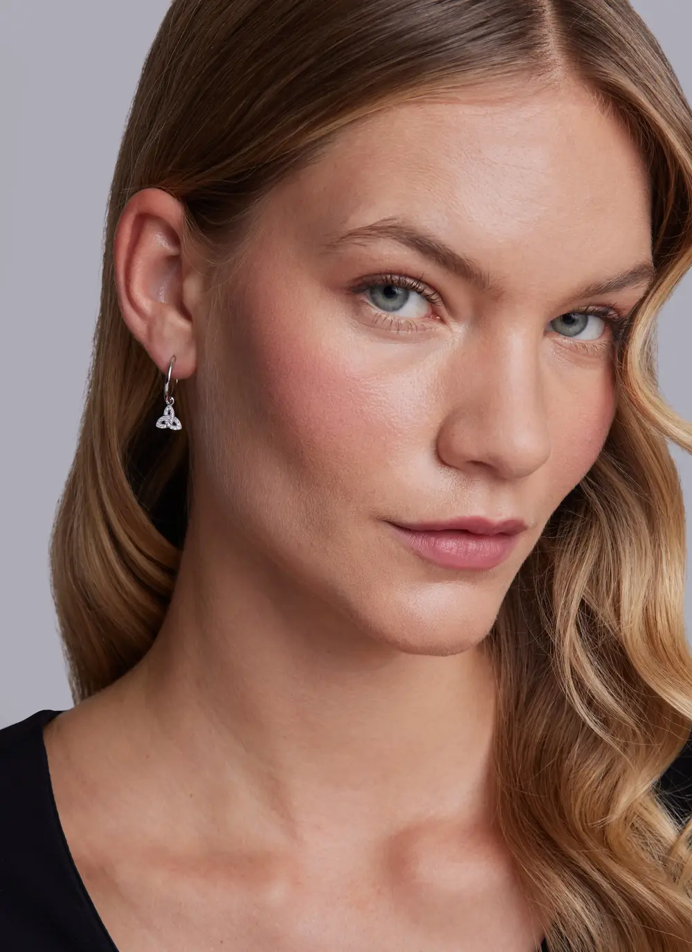 Sterling Silver Trinity Knot Hoop Earrings with White Cubic Zirconia