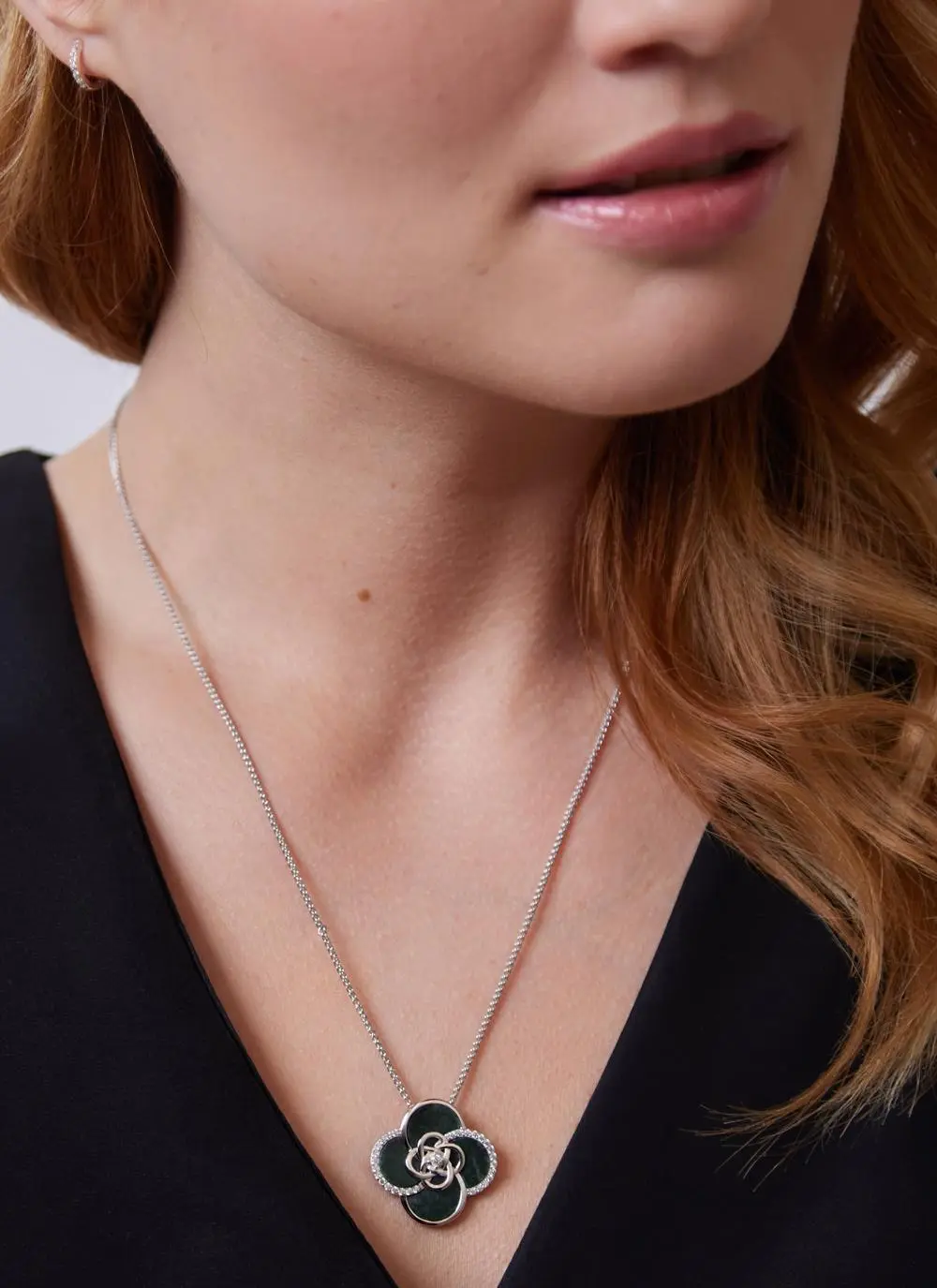 Sterling Silver Marble Flower Pendant with Cubic Zirconia