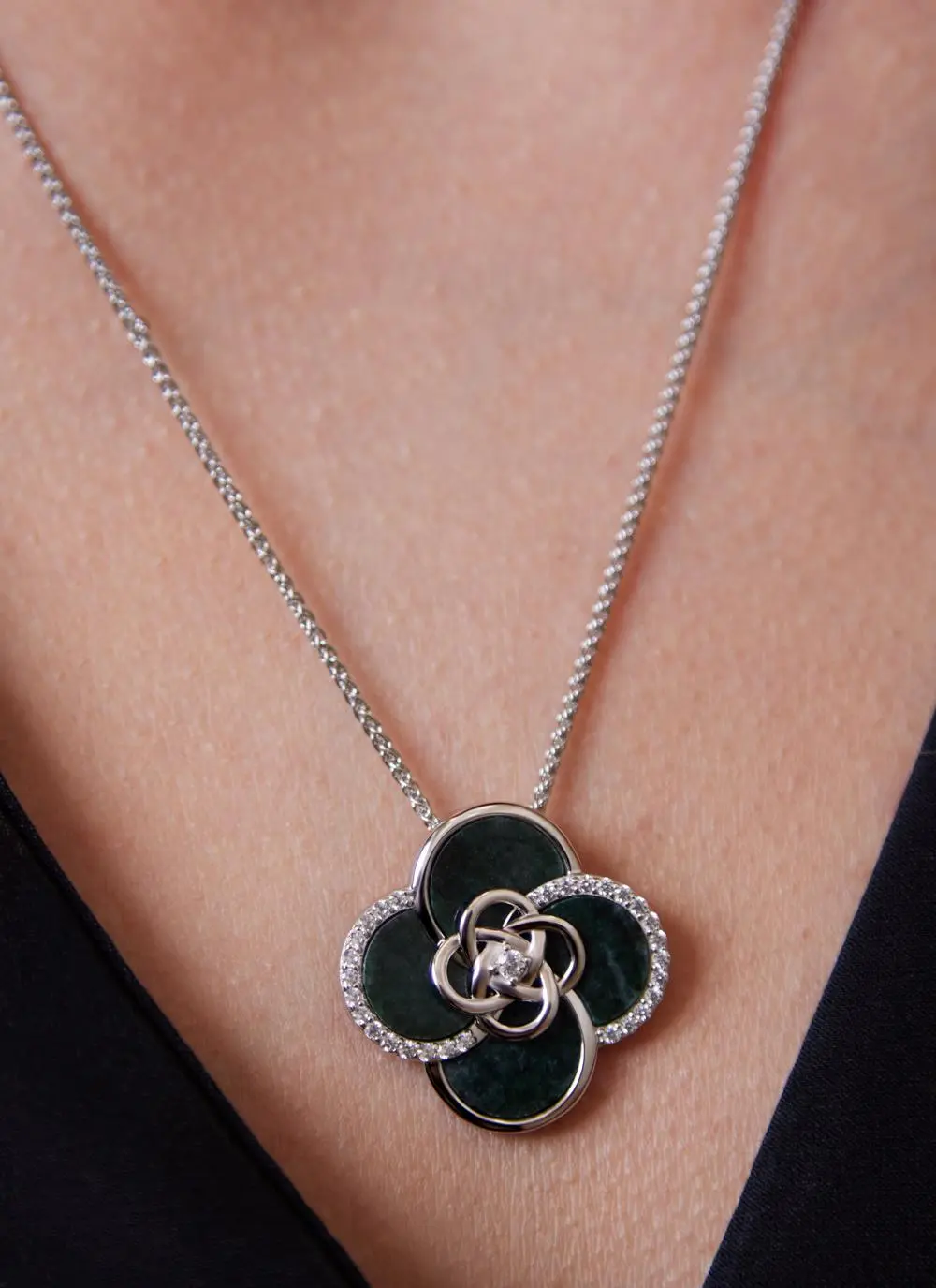 Sterling Silver Marble Flower Pendant with Cubic Zirconia