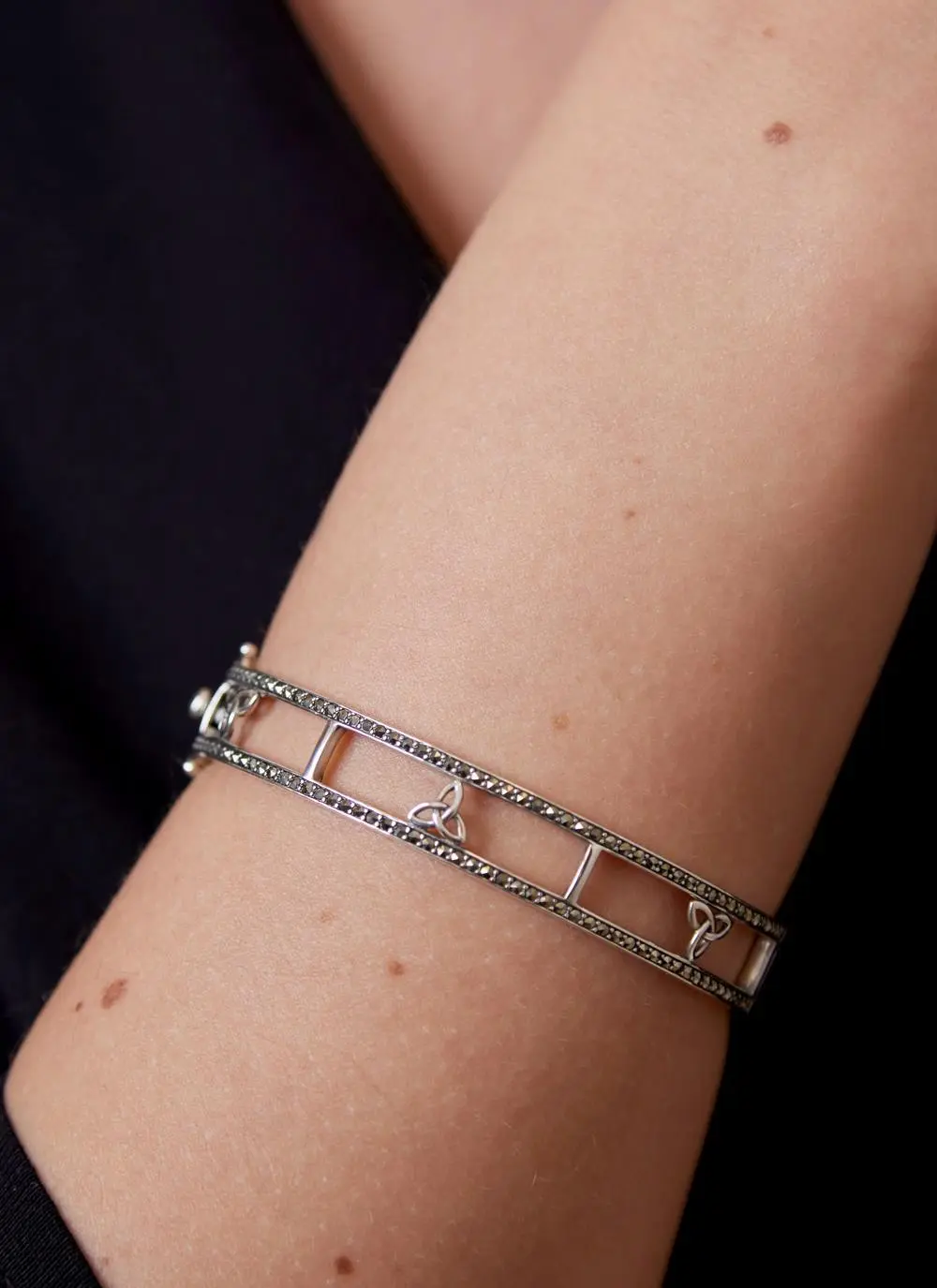 Sterling Silver & Marcasite Trinity Knot Bangle