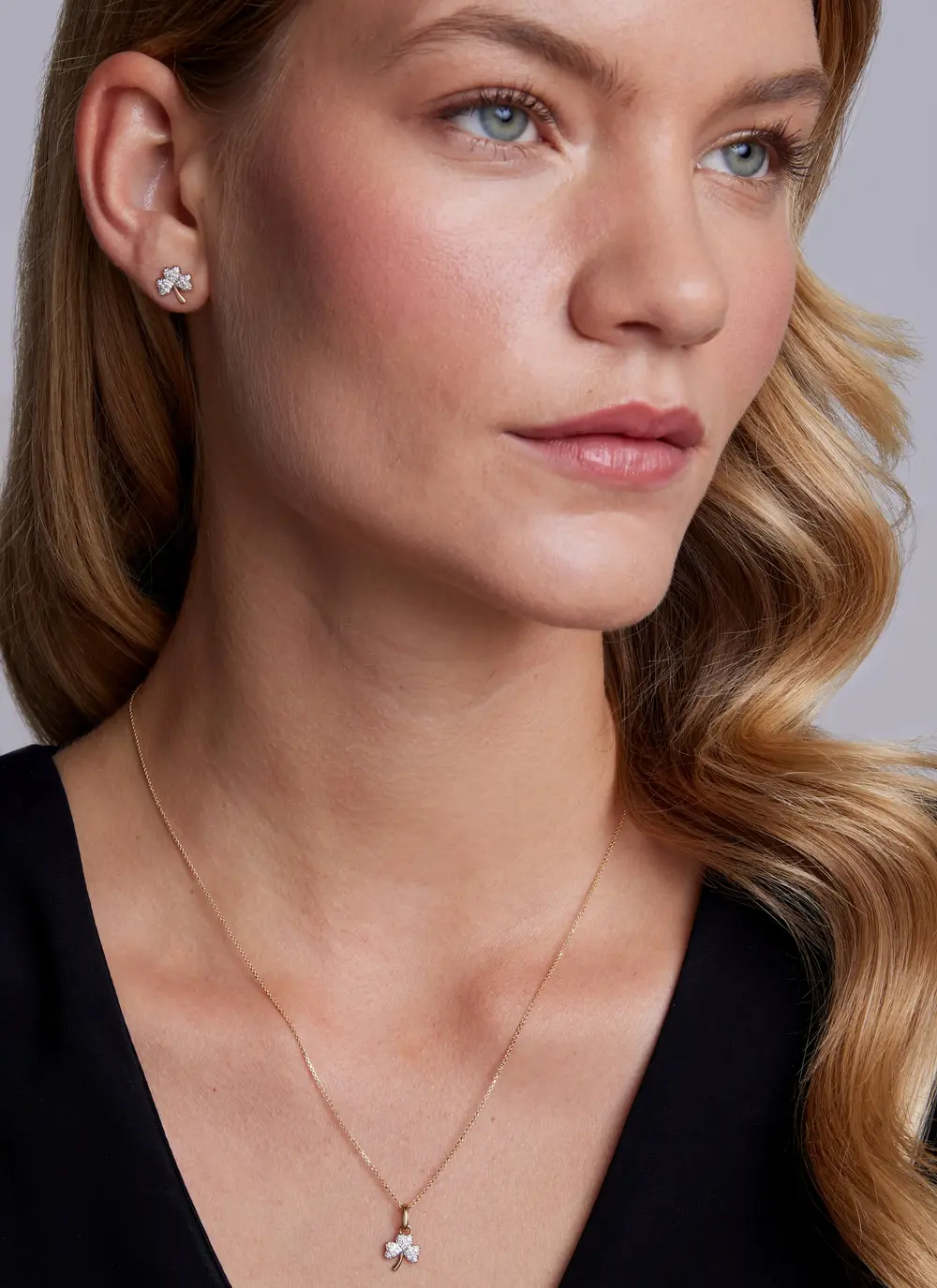 14ct Gold & Lab Diamond Shamrock Stud Earrings