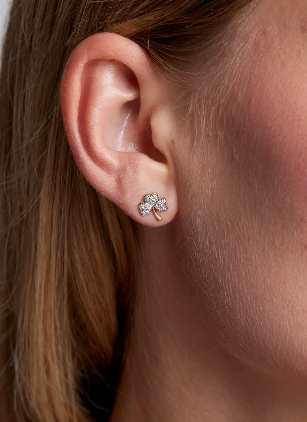 14ct Gold & Lab Diamond Shamrock Stud Earrings