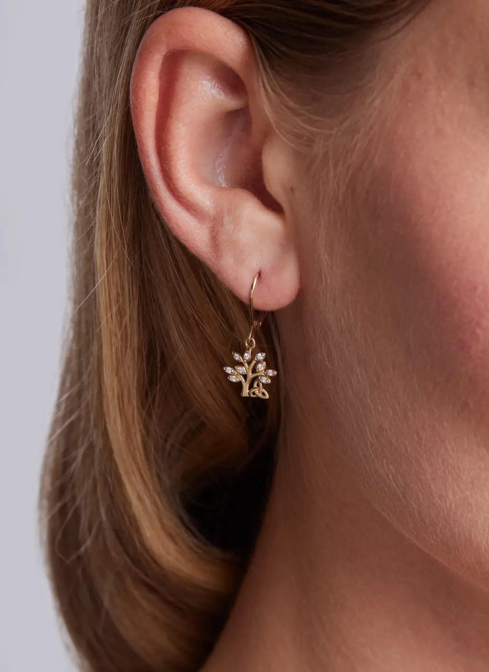 14ct Gold & Lab Diamond Tree of Life Drop Earrings