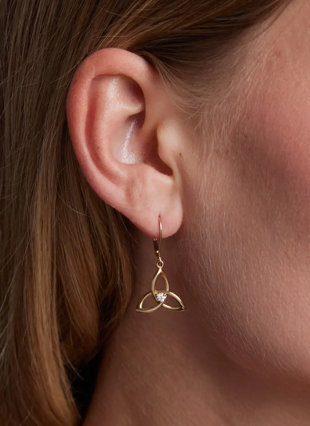 14ct Gold & Lab Diamond Trinity Knot Drop Earrings