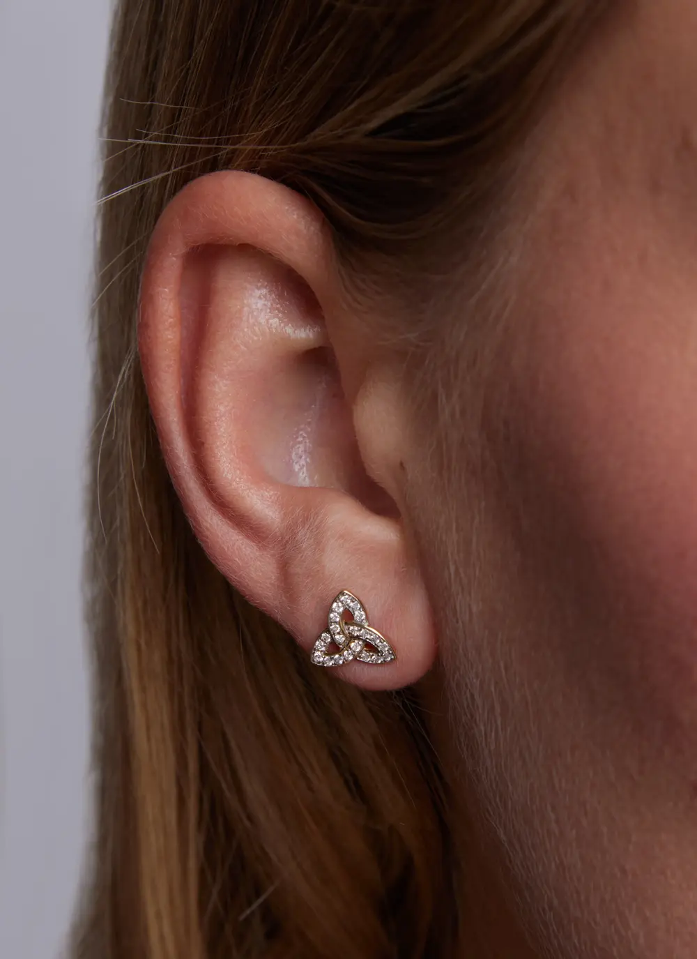 14ct Gold & Lab Diamond Trinity Knot Stud Earrings