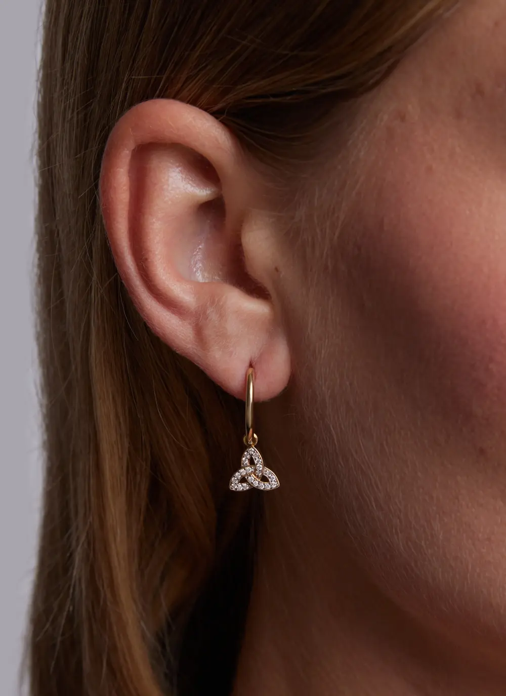 14ct Gold & Lab Diamond Trinity Knot Hoop Earrings