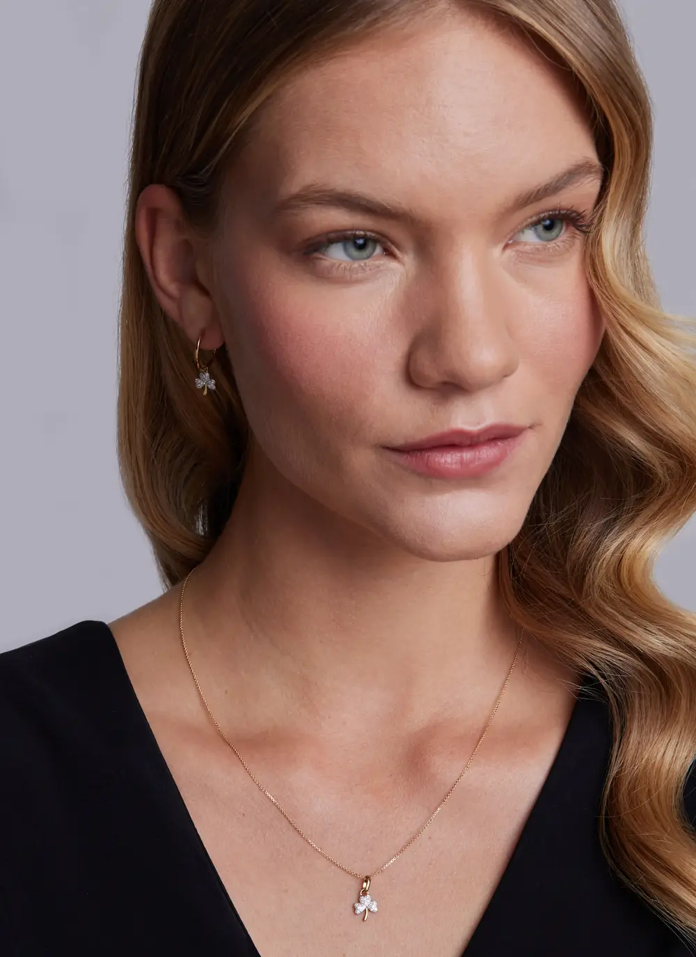 14ct Gold & Lab Diamond Shamrock Hoop Earrings 