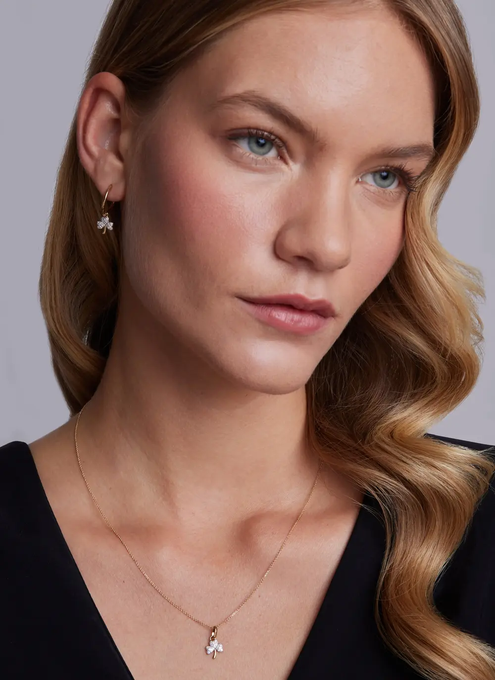 14ct Gold & Lab Diamond Shamrock Hoop Earrings 