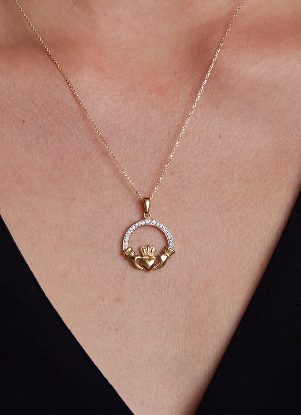 14ct Gold & Lab Diamond Claddagh Pendant