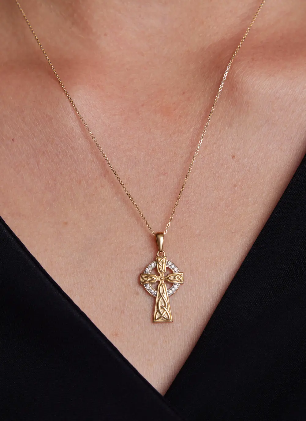 14ct Gold & Lab Diamond Celtic Cross Pendant
