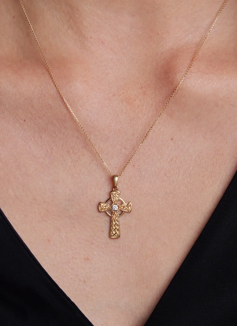 14ct Gold & Lab Diamond Celtic Cross Pendant