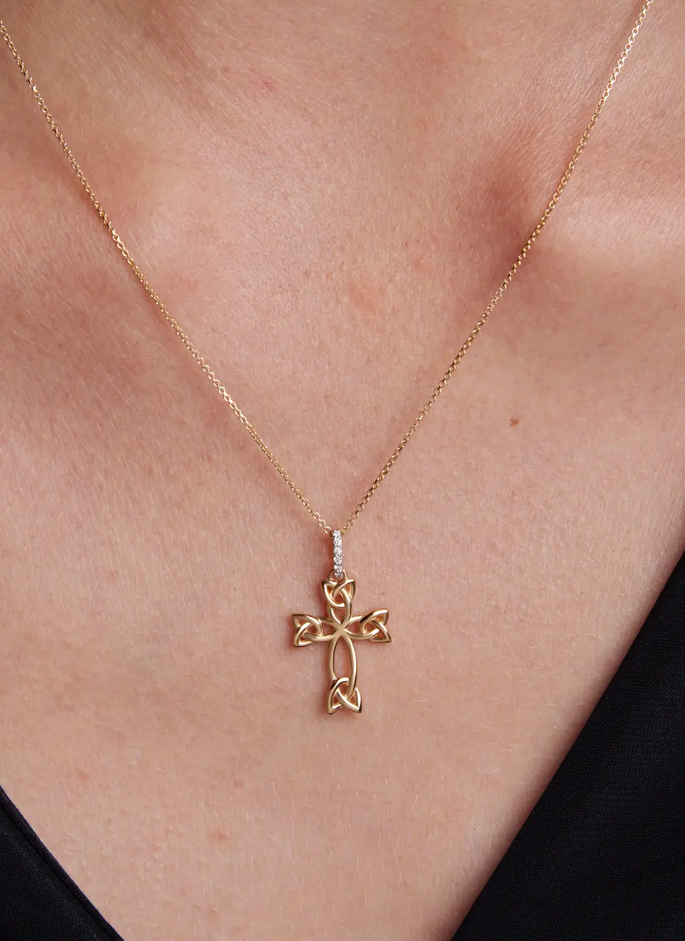 14ct Gold & Lab Diamond Celtic Cross Pendant